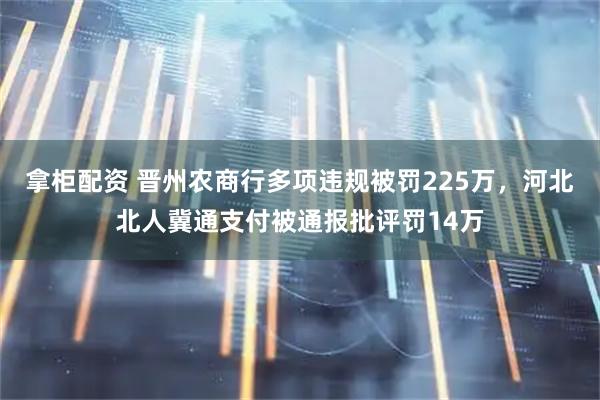 拿柜配资 晋州农商行多项违规被罚225万，河北北人冀通支付被通报批评罚14万