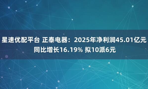星速优配平台 正泰电器：2025年净利润45.01亿元 同比增长16.19% 拟10派6元