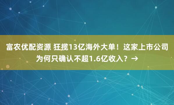 富农优配资源 狂揽13亿海外大单！这家上市公司为何只确认不超1.6亿收入？→